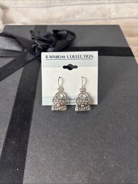 Antique Silvertone Purse Earrings NWT
